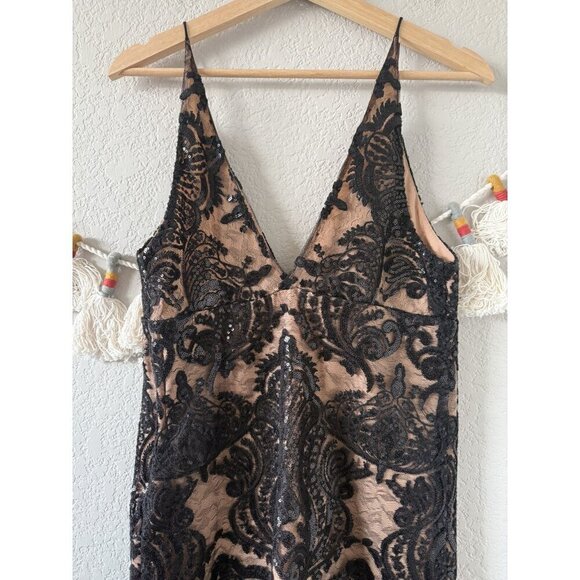 Free People Night Shimmers Sequin V-Neck Lined Mini Dress Black Glam Party Prom - Picture 10 of 12